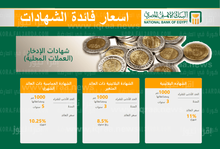 شهادات الادخار الجديدة بالبنك الأهلي المصري 2023 بعائد يصل الى 22%
